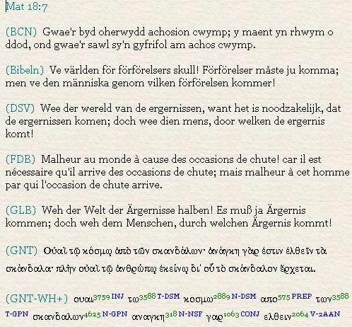 Click to enlarge: Comparison of translations into several languages of a particular verse