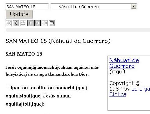 Click to enlarge: The Bible in the Nahuatl of Guerrero, on the BibleGateway website